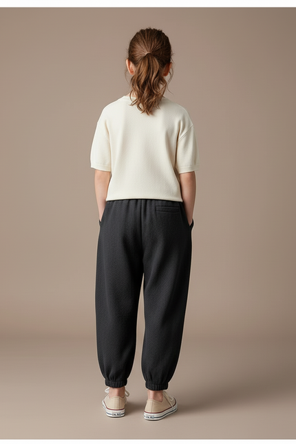 Pantalon Baggy Noir Texturé Ample Confortable Fille - Maille - vue 2