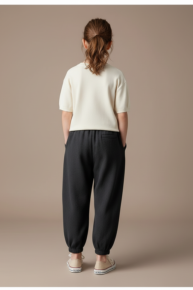 Pantalon Baggy Noir Texturé Ample Confortable Fille - Maille - vue 2