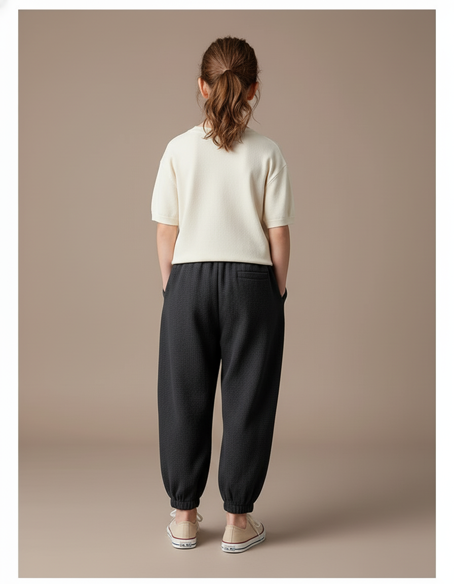Pantalon Baggy Noir Texturé Ample Confortable Fille - Maille - vue 2