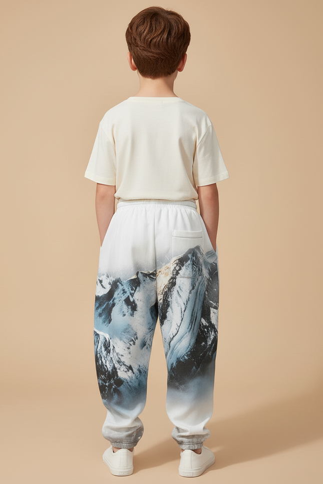 Pantalon Baggy Blanc Imprimé Montagne Neigeux Garçon - Molleton - vue 2