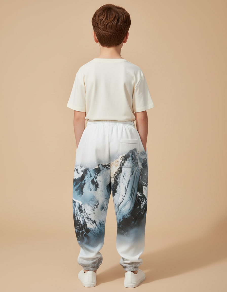 Pantalon Baggy Blanc Imprimé Montagne Neigeux Garçon - Molleton - vue 2
