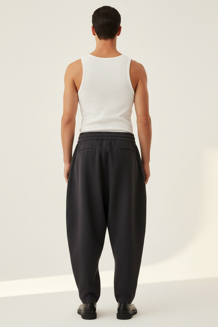Pantalon Baggy Noir Ample Lin Plissé Décontracté Homme - vue 2