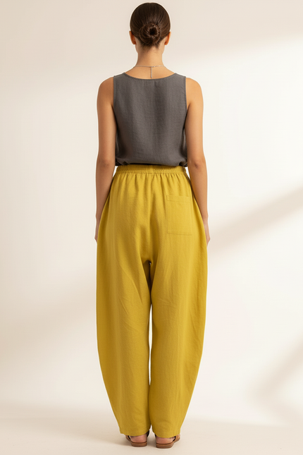 Pantalon Baggy Jaune Imprimé Girafe Ample Confortable - Lin - vue 2