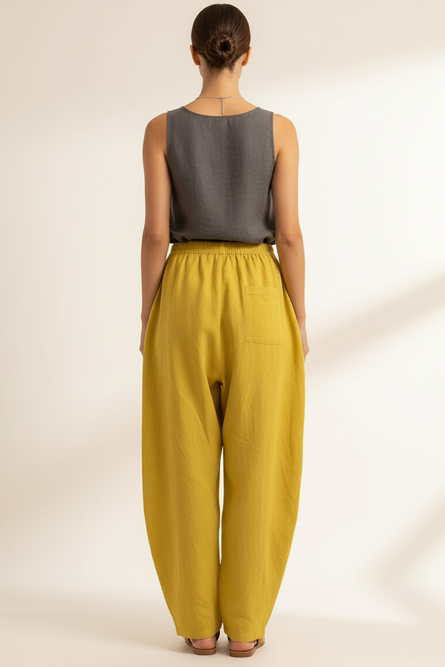 Pantalon Baggy Jaune Imprimé Girafe Ample Confortable - Lin - vue 2