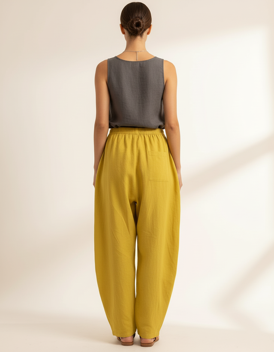 Pantalon Baggy Jaune Imprimé Girafe Ample Confortable - Lin - vue 2