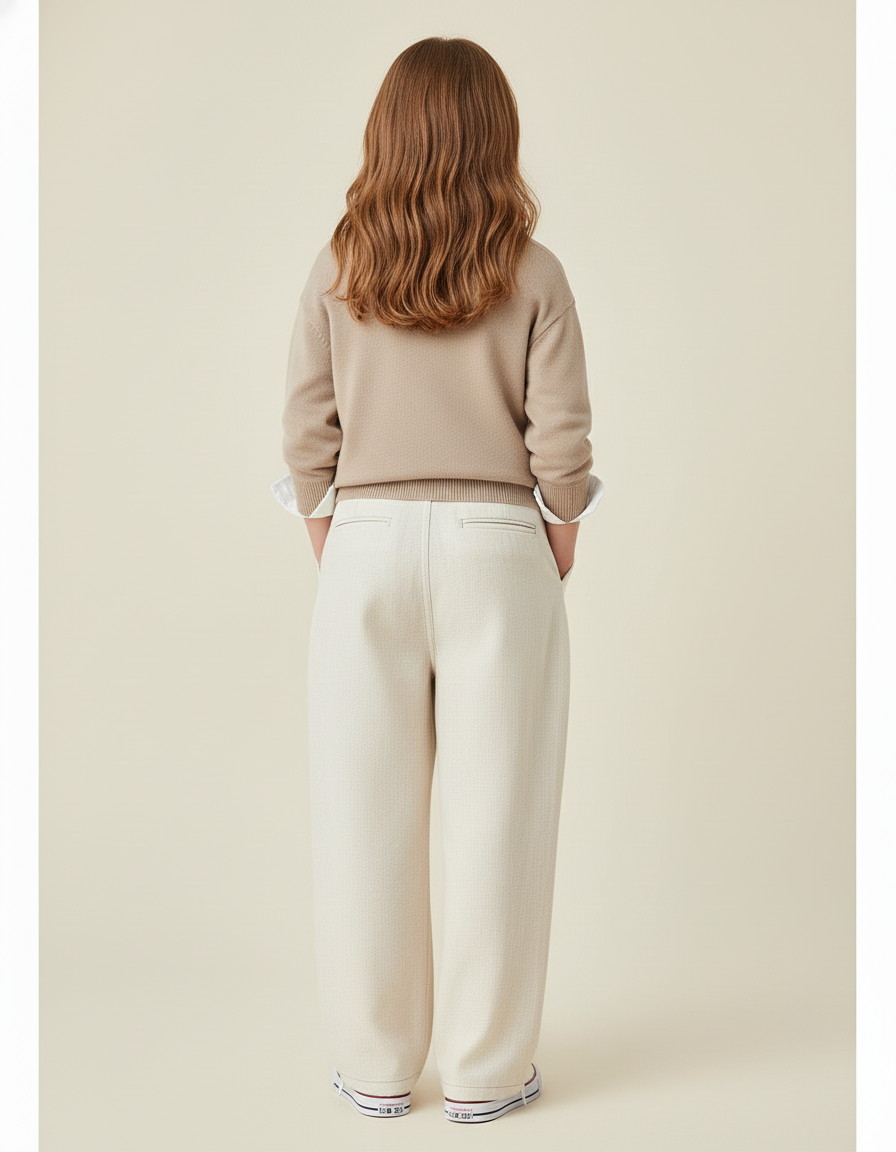 Pantalon Baggy Crème Ample Plissé Décontracté Enfant - Beige Lin - vue 2