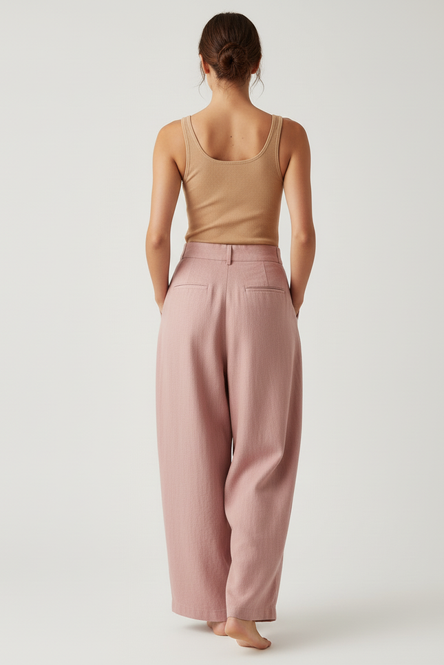 Pantalon Baggy Rose Ample Lin Décontracté Femme - vue 2