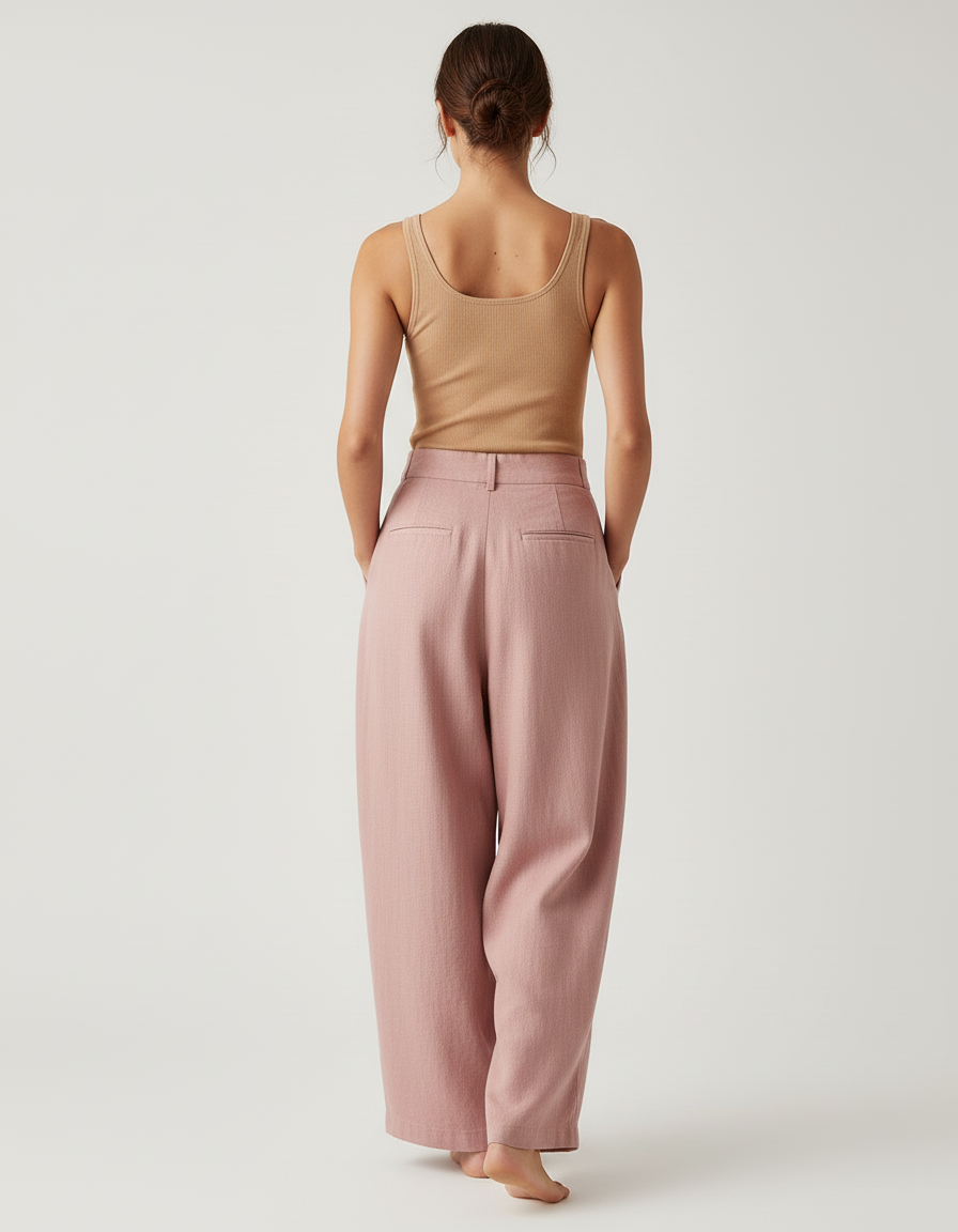 Pantalon Baggy Rose Ample Lin Décontracté Femme - vue 2
