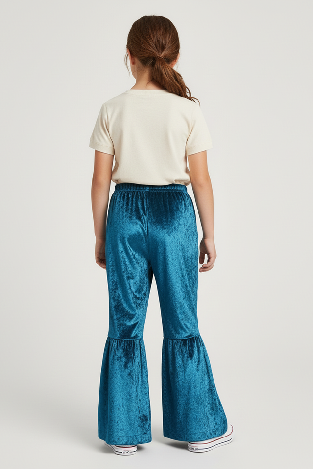 Pantalon Baggy Velours Bleu Évasé Enfant Brillant - vue 2