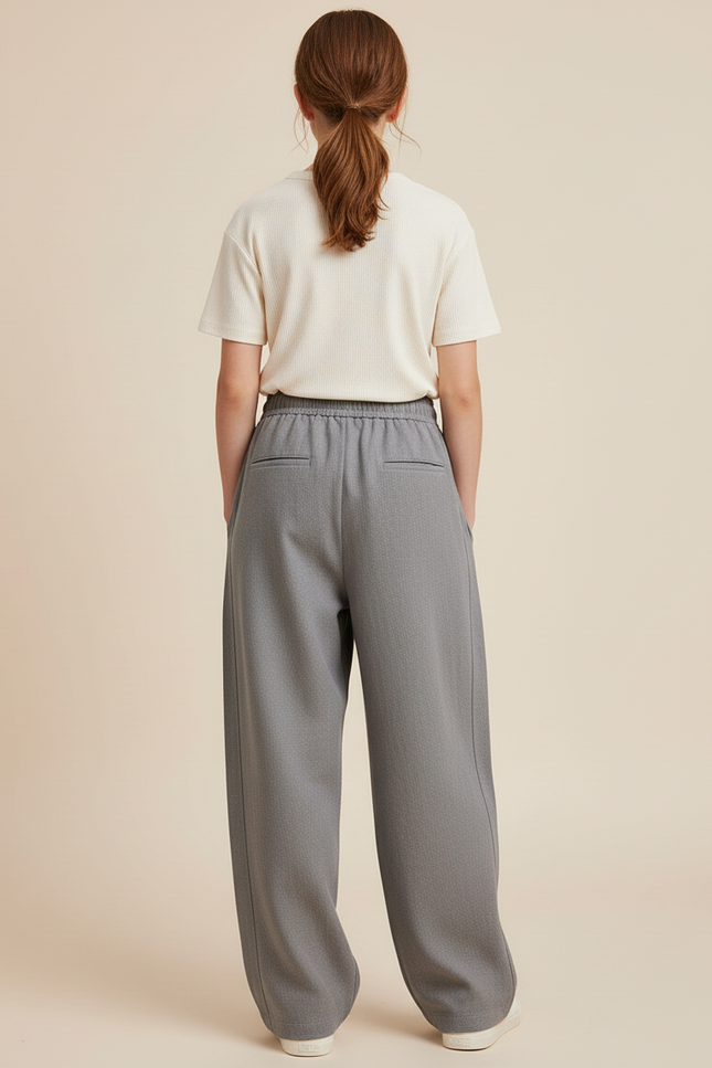 Pantalon Baggy Gris Ample Cordon Décontracté Fille - Laine - vue 2