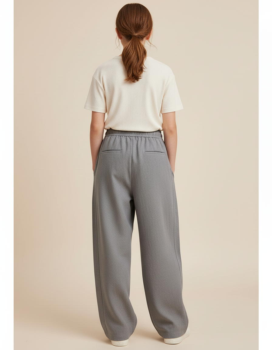 Pantalon Baggy Gris Ample Cordon Décontracté Fille - Laine - vue 2