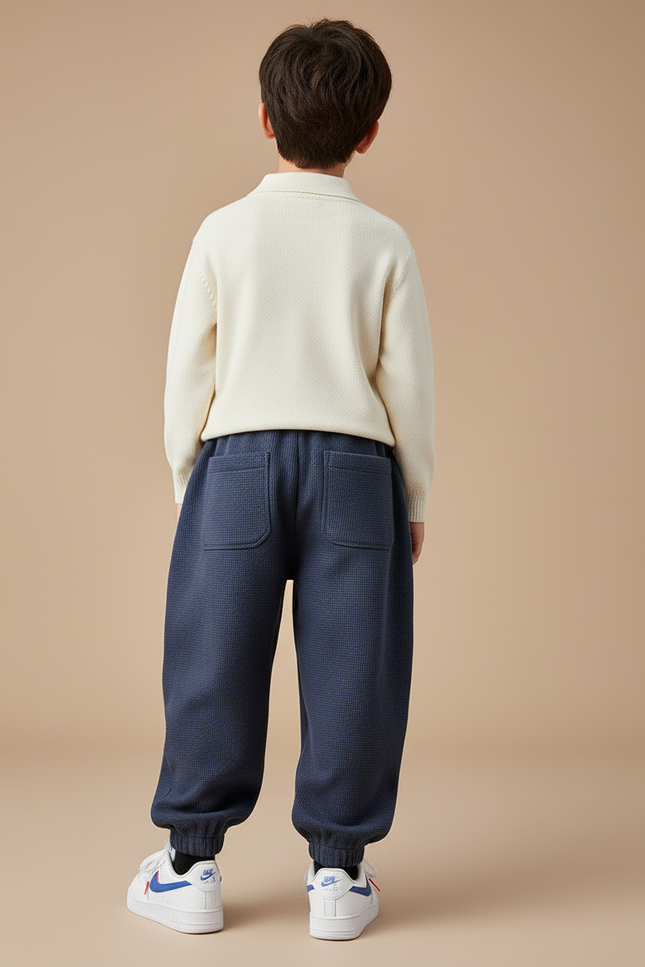 Pantalon Baggy Bleu Marine Ample Waffle Décontracté Enfant - Maille - vue 2