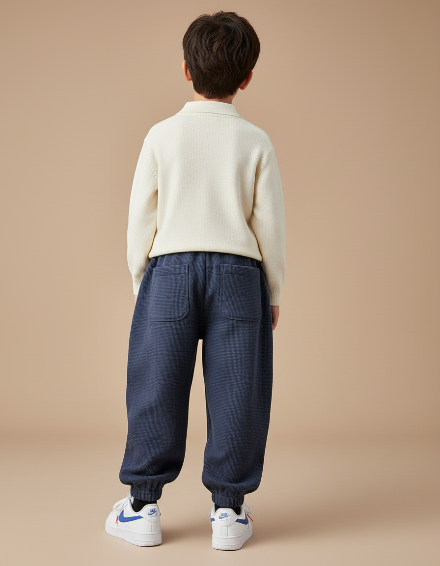 Pantalon Baggy Bleu Marine Ample Waffle Décontracté Enfant - Maille - vue 2