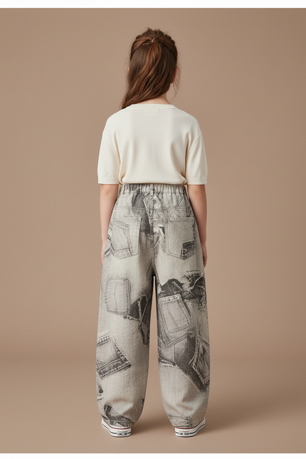 Pantalon Baggy Denim Imprimé Journal Ample Enfant - Jean - vue 2