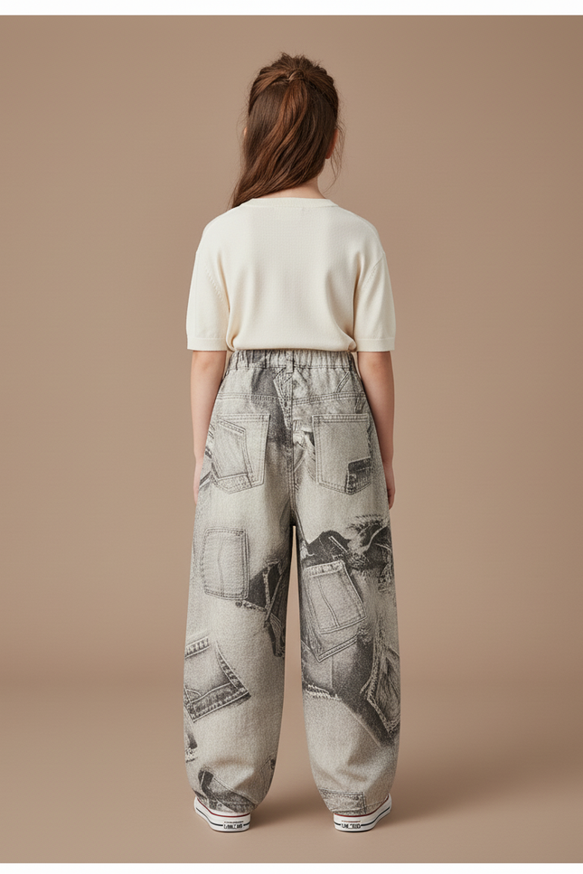 Pantalon Baggy Denim Imprimé Journal Ample Enfant - Jean - vue 2