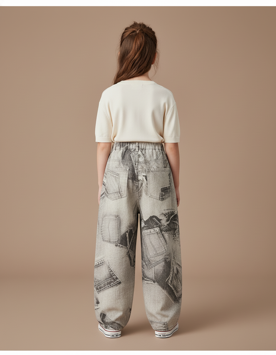 Pantalon Baggy Denim Imprimé Journal Ample Enfant - Jean - vue 2