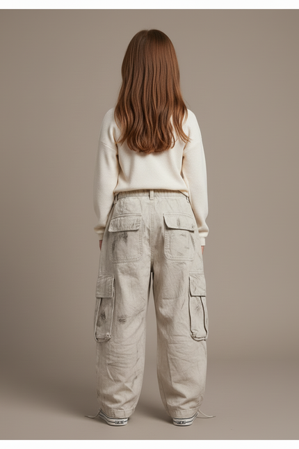 Pantalon Baggy Gris Cargo Ample Enfant Décontracté - Toile - vue 2