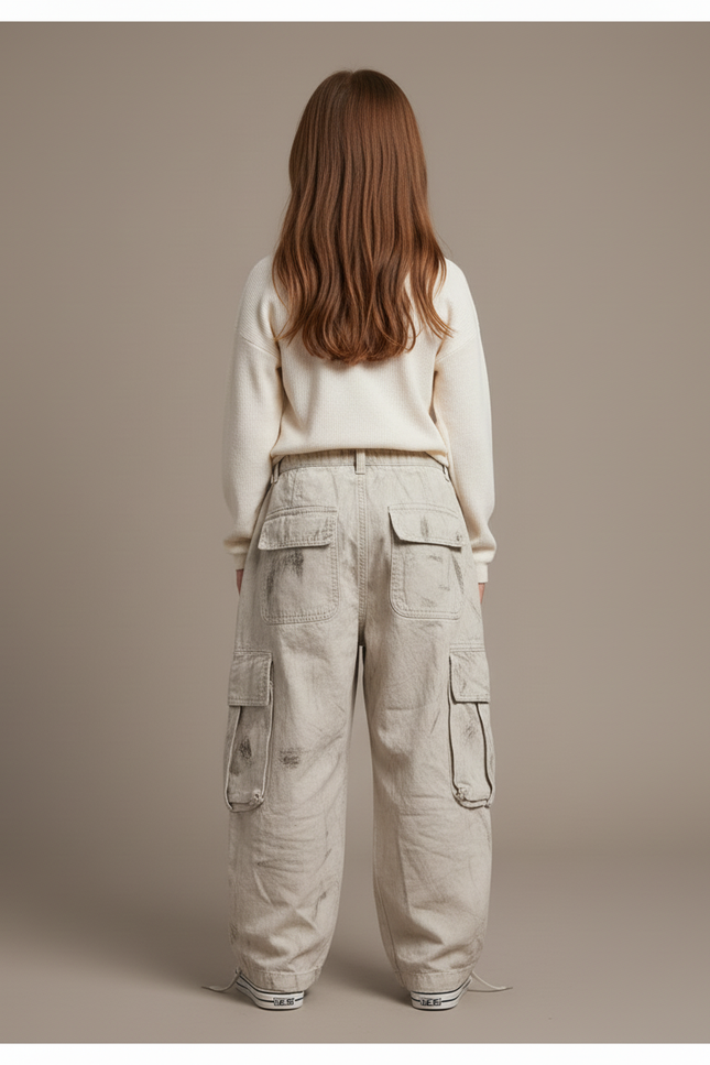 Pantalon Baggy Gris Cargo Ample Enfant Décontracté - Toile - vue 2