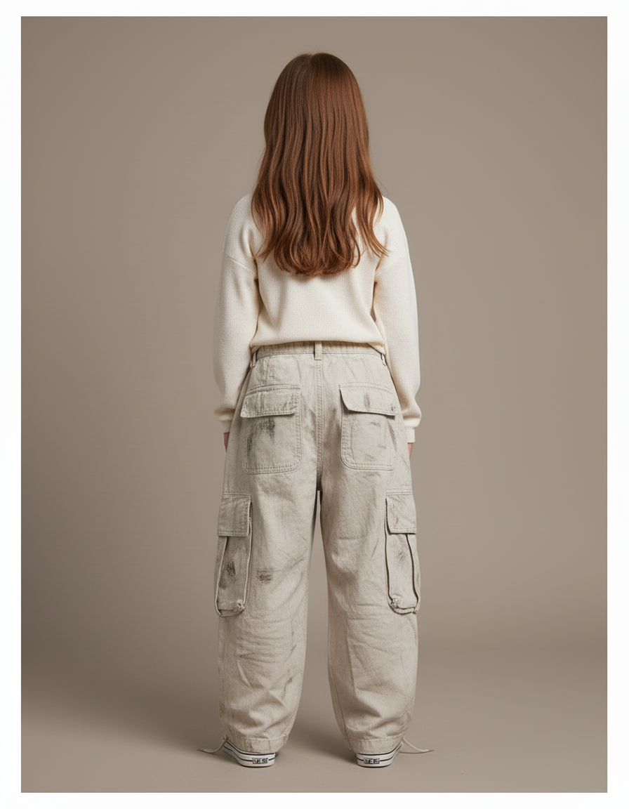 Pantalon Baggy Gris Cargo Ample Enfant Décontracté - Toile - vue 2