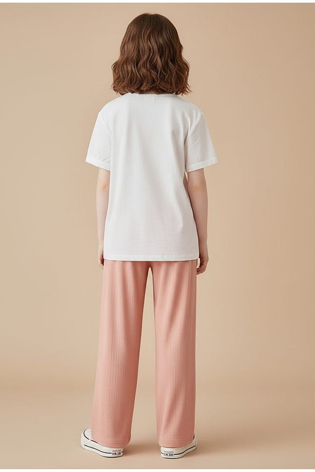Pantalon Baggy Rose Pêche Ample Fluide Décontracté Enfant - Maille - vue 2