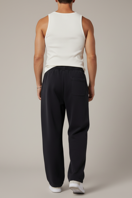 Pantalon Baggy Noir Ample Imprimé Coton Décontracté - Molleton - vue 2
