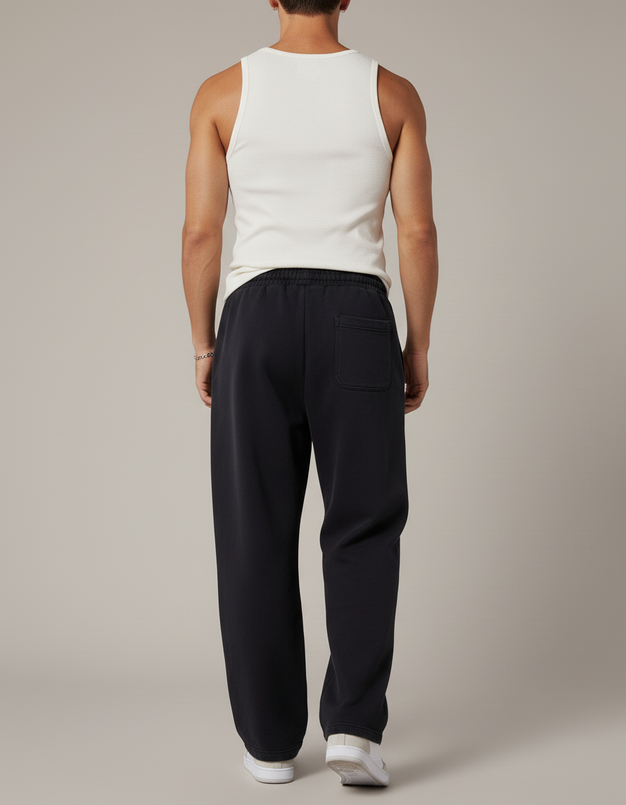 Pantalon Baggy Noir Ample Imprimé Coton Décontracté - Molleton - vue 2