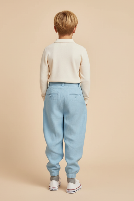 Pantalon Baggy Bleu Ciel Lin Plissé Ample Enfant - vue 2