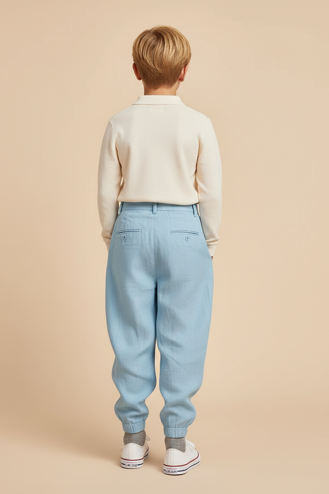 Pantalon Baggy Bleu Ciel Lin Plissé Ample Enfant - vue 2