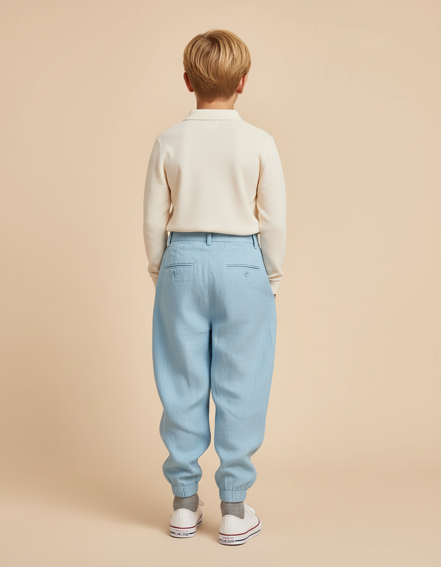 Pantalon Baggy Bleu Ciel Lin Plissé Ample Enfant - vue 2