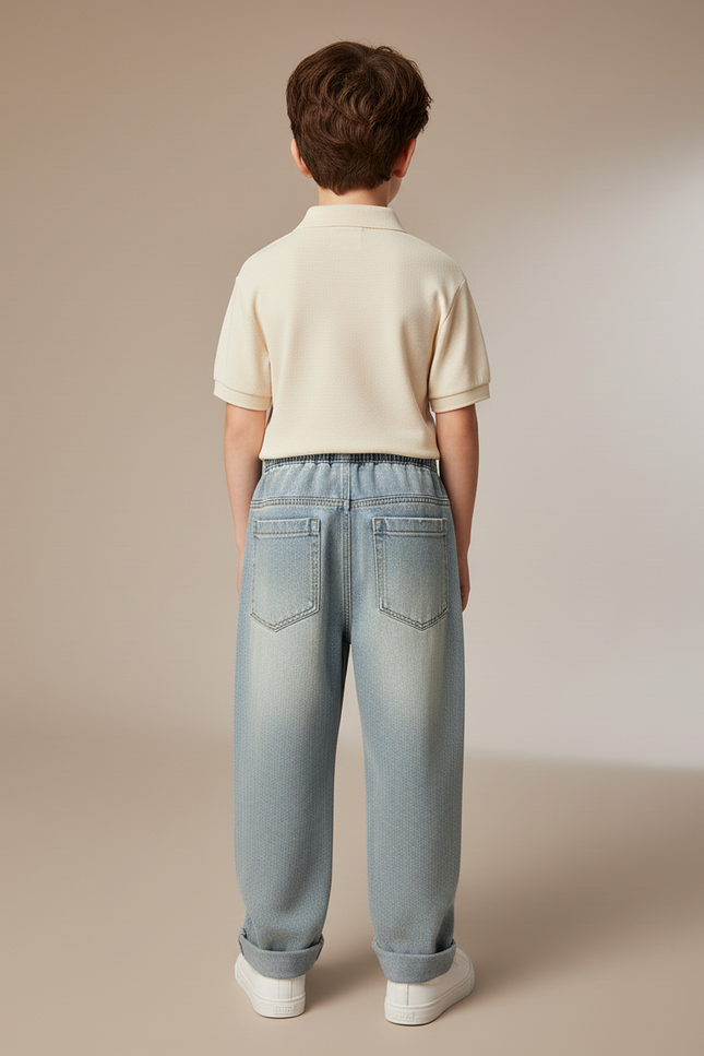Pantalon Baggy Garçon Bleu Taille Élastique Denim Streetwear - Jean - vue 2