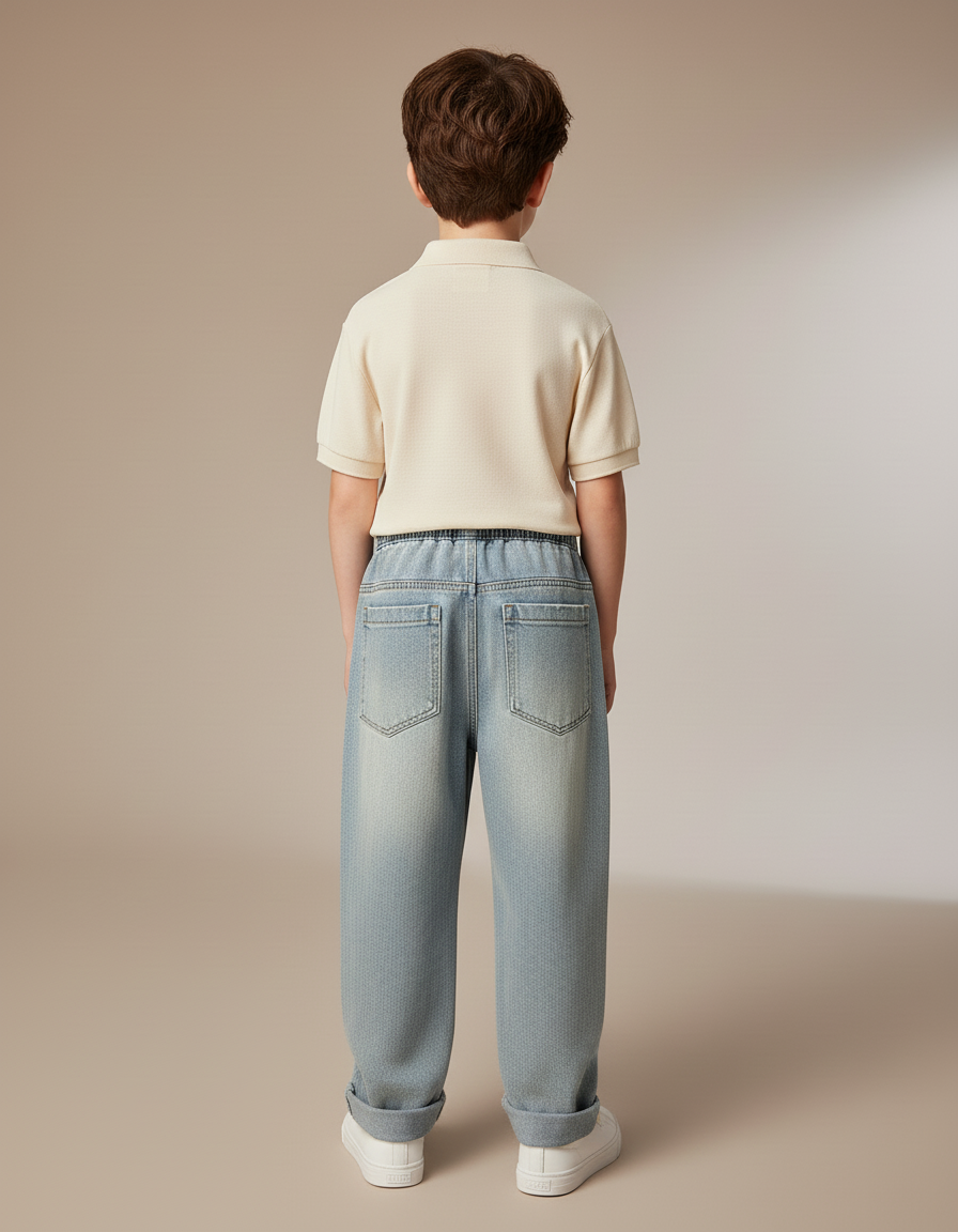 Pantalon Baggy Garçon Bleu Taille Élastique Denim Streetwear - Jean - vue 2