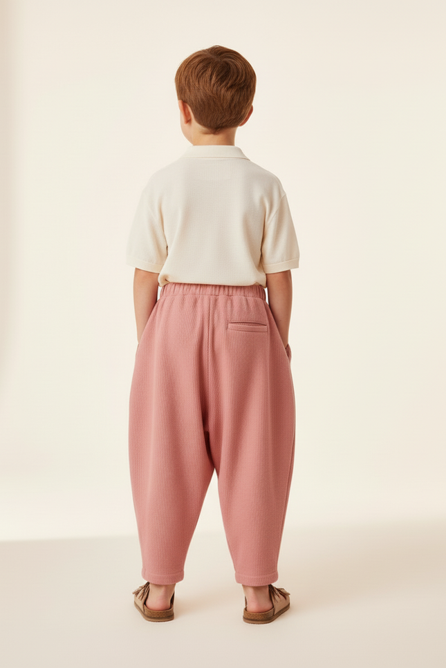 Pantalon Baggy Rose Côtelé Ample Élastiqué Confortable Enfant - Cordé - vue 2