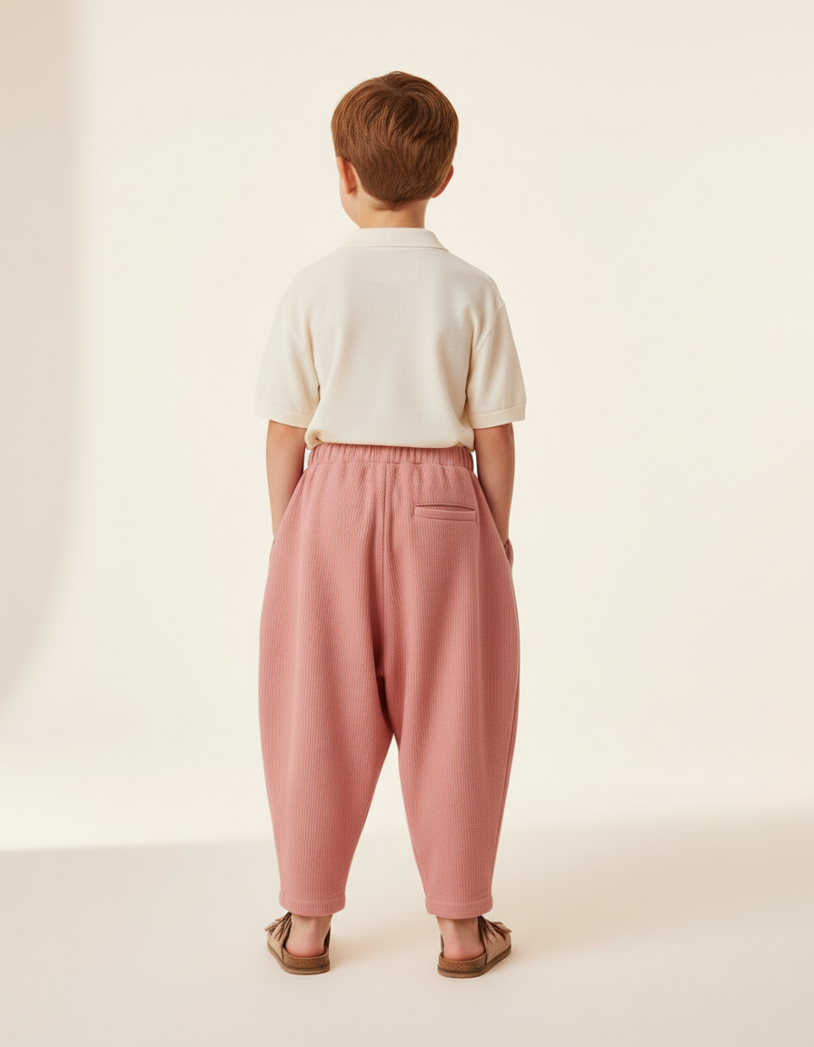 Pantalon Baggy Rose Côtelé Ample Élastiqué Confortable Enfant - Cordé - vue 2