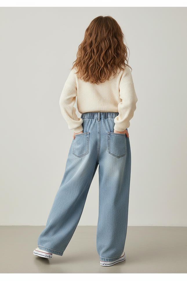 Pantalon Baggy Denim Bleu Ample Élastiqué Déchiré Fille - Jean - vue 2