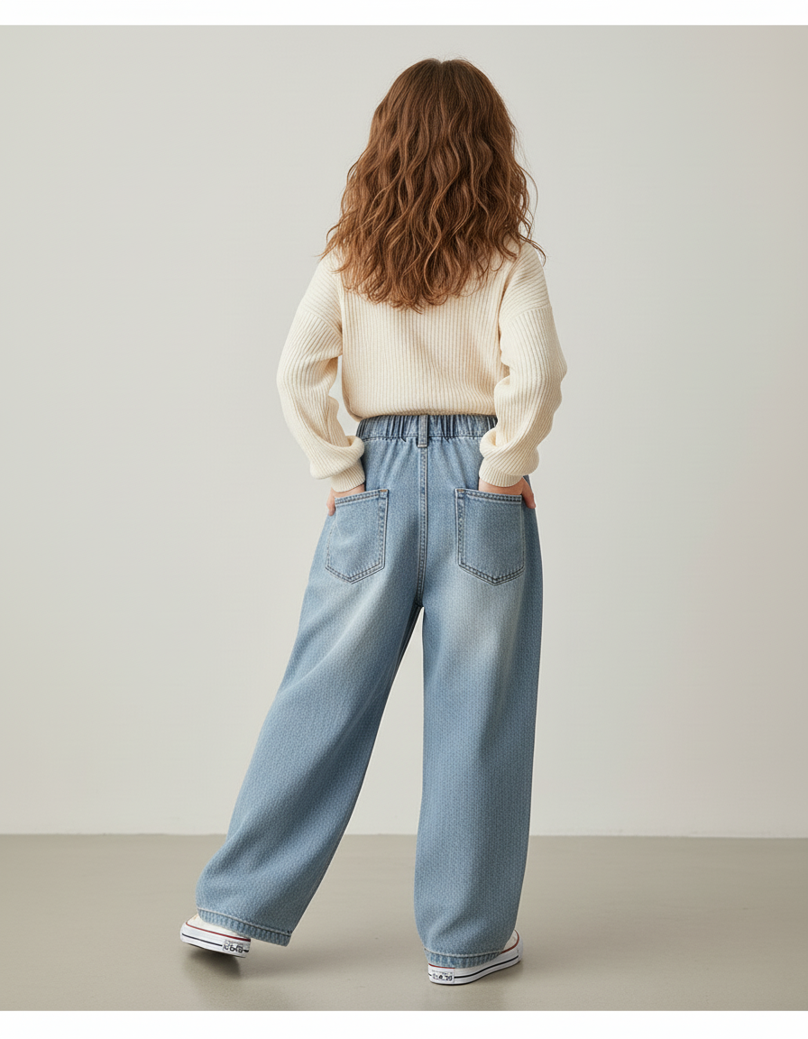 Pantalon Baggy Denim Bleu Ample Élastiqué Déchiré Fille - Jean - vue 2