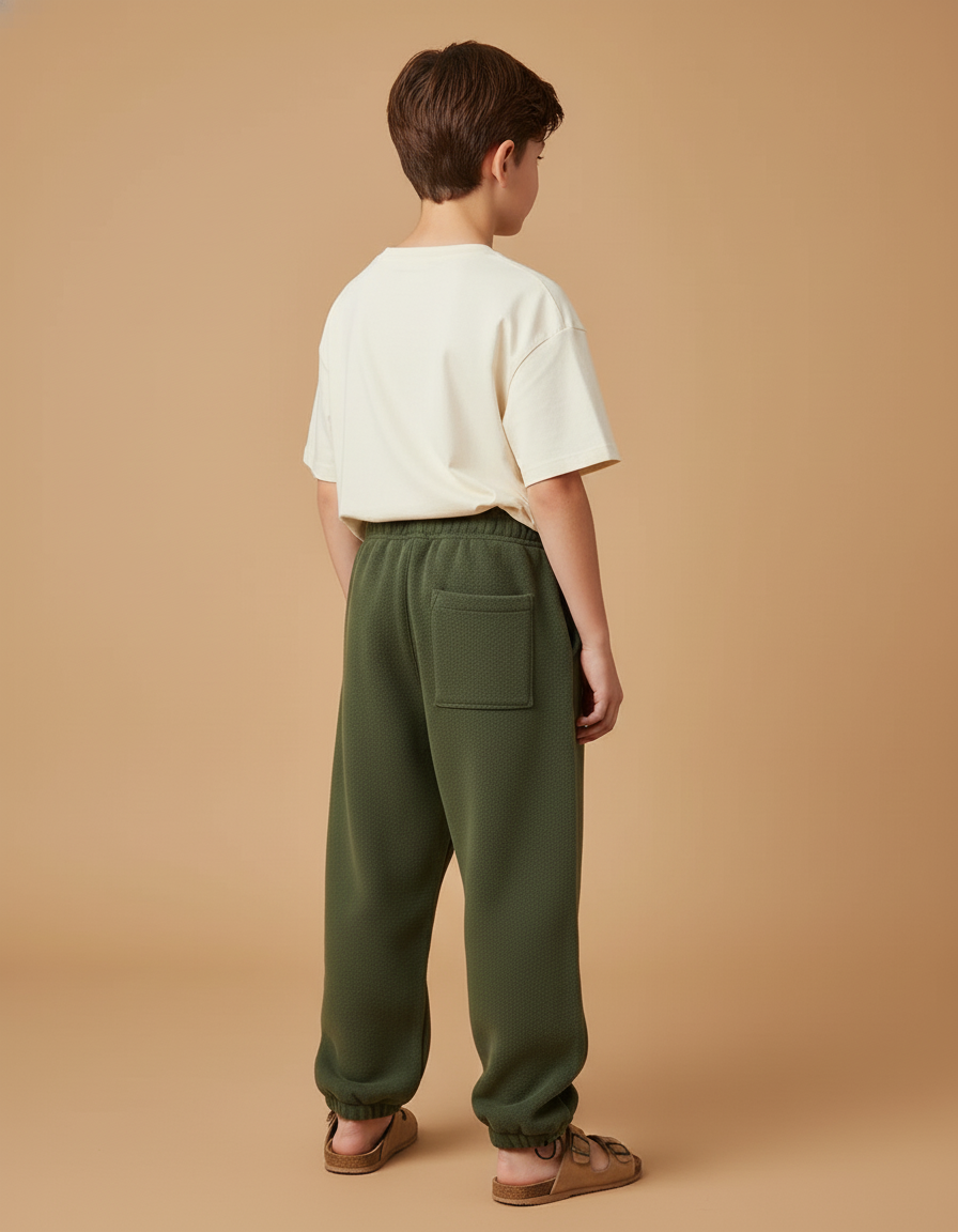 Pantalon Baggy Vert Molletonné Ample Confortable Enfant - vue 2