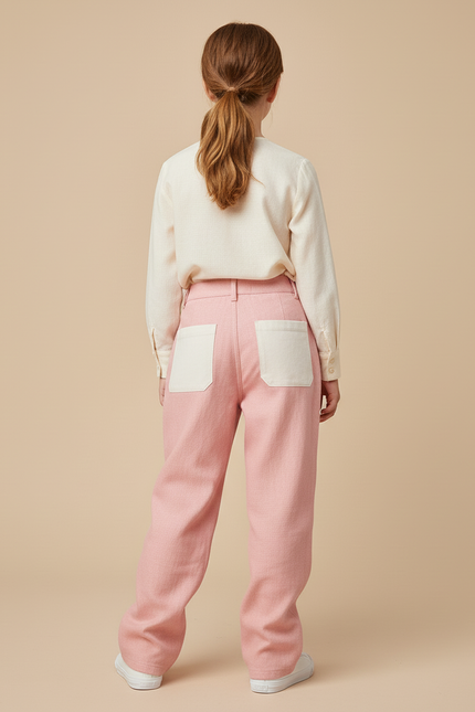 Pantalon Baggy Rose Patchwork Blanc Décontracté Enfant - Tweed - vue 2