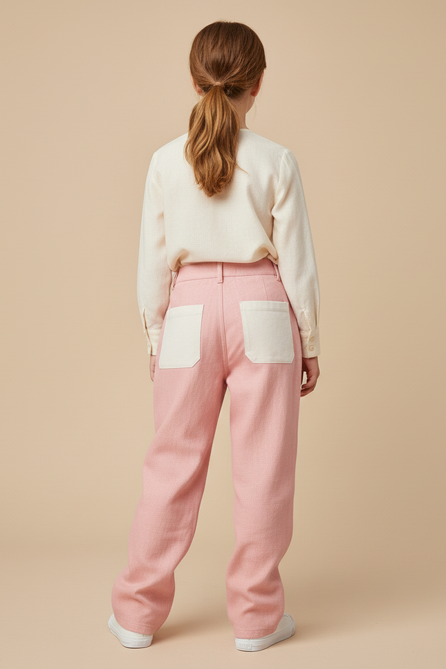 Pantalon Baggy Rose Patchwork Blanc Décontracté Enfant - Tweed - vue 2
