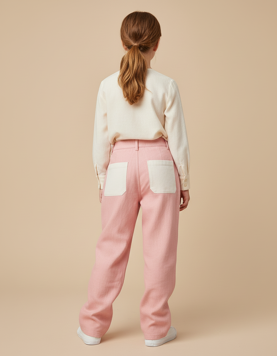Pantalon Baggy Rose Patchwork Blanc Décontracté Enfant - Tweed - vue 2