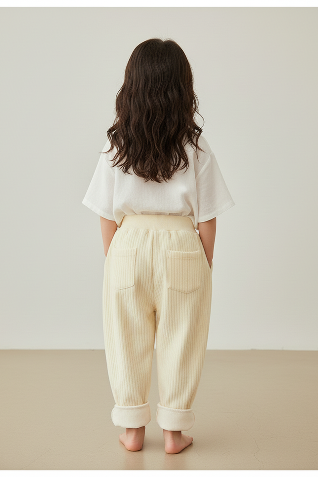 Pantalon Baggy Beige Côtelé Doublé Chaud Enfant - Cordé - vue 2