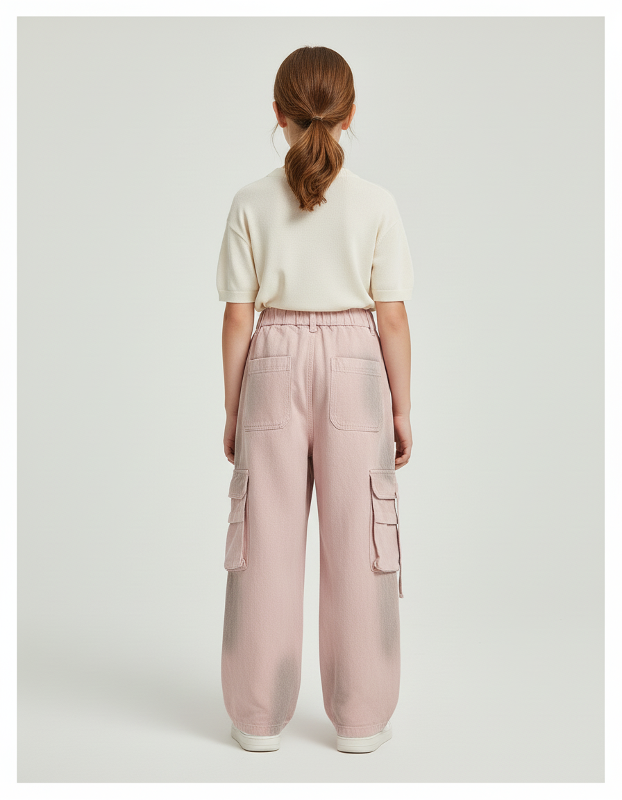 Pantalon Baggy Rose Ample Cargo Décontracté Fille - Jean - vue 2