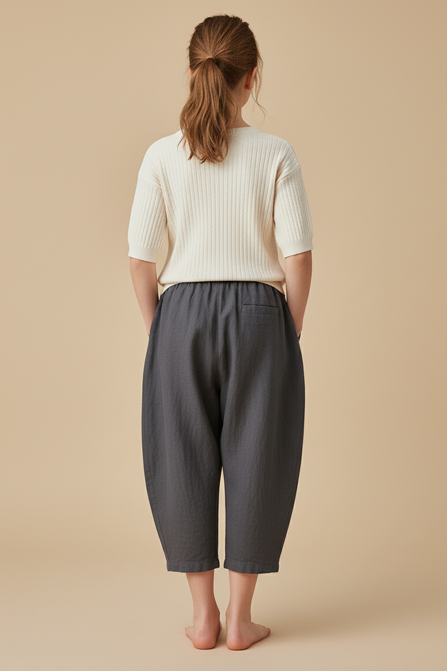 Pantalon Baggy Gris Lin Ample Confortable Enfant - vue 2
