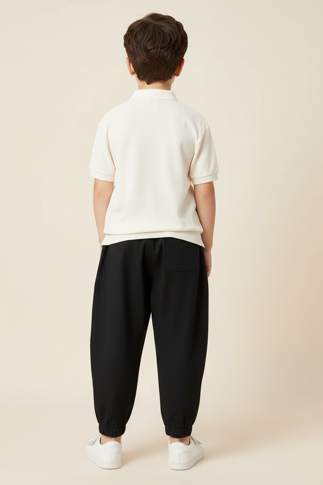 Pantalon Baggy Noir Coton Ample Élastique Garçon - vue 2