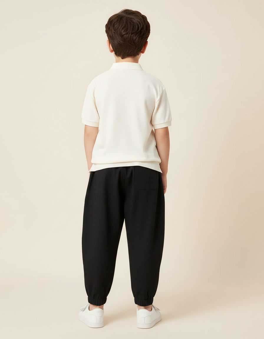 Pantalon Baggy Noir Coton Ample Élastique Garçon - vue 2