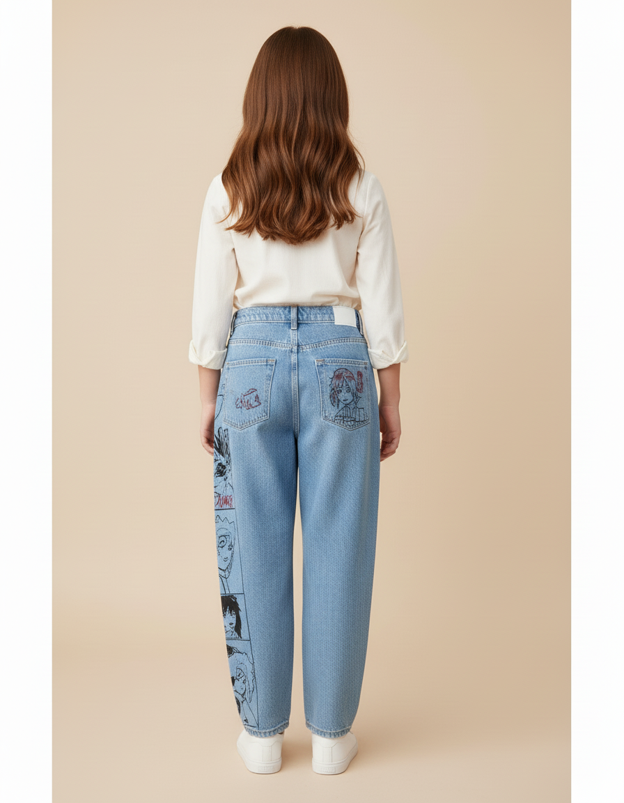Pantalon Baggy Jean Clair Ample Imprimé Manga Anime - Bleu - vue 2