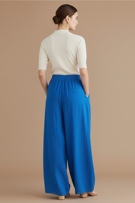 Pantalon Baggy Bleu Roi Ample Fluide Coton Lin - vue 2