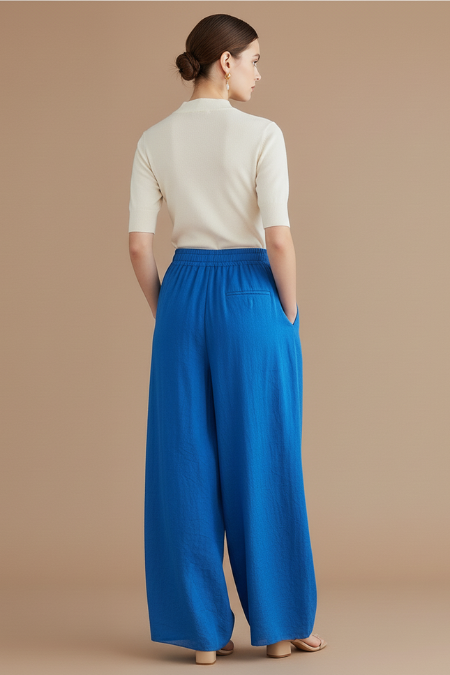 Pantalon Baggy Bleu Roi Ample Fluide Coton Lin - vue 2