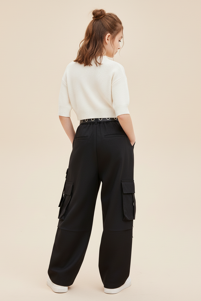 Pantalon Baggy Noir Cargo Ample Streetwear Fille - Gabardine - vue 2