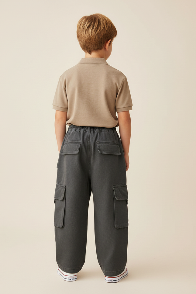 Pantalon Baggy Cargo Gris Ample Garçon Tendance - Jean - vue 2