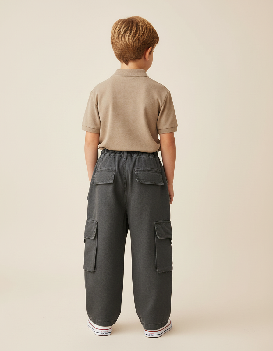 Pantalon Baggy Cargo Gris Ample Garçon Tendance - Jean - vue 2